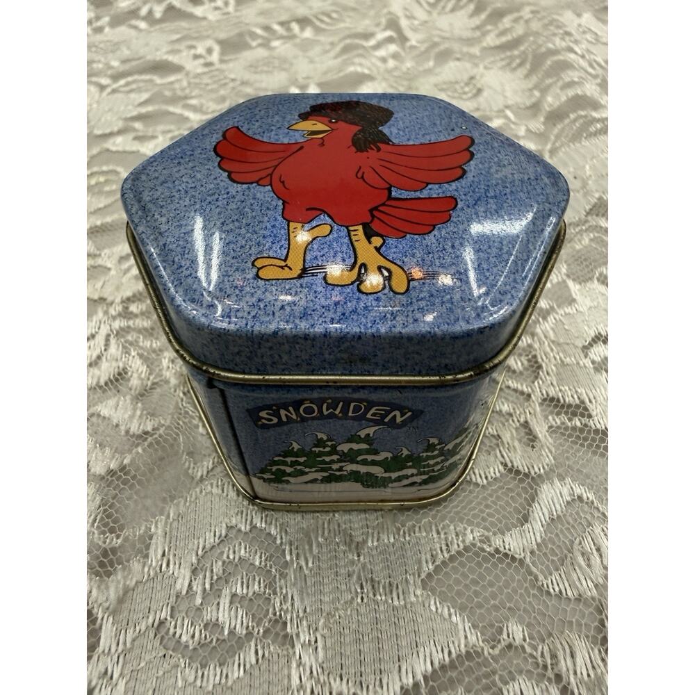 Vintage 90s Cottage Cozy Snowden Metal Tin Hexagon Cardinal Holiday Christmas 2”